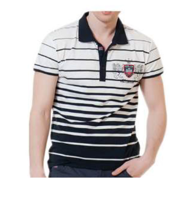 Men engineer stripes polo shirt with chevron on chest (cotton spandex)