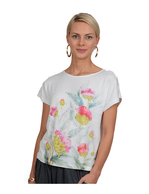 Ladies flower printed t-shirt (100% cotton)