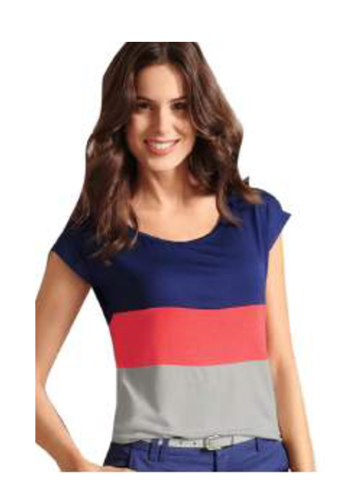 Ladies top with color blocking (inserts) (viscose (rayon) spandex)